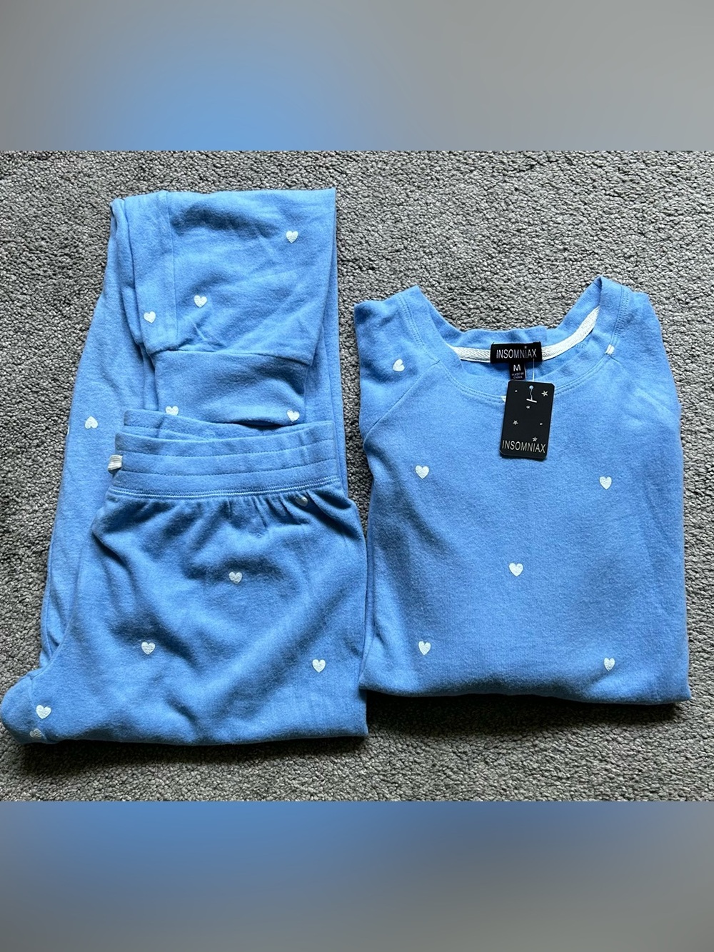 NWT Insomniax Women's Blue Heart Print Lounge / Pajama Set - Soft!